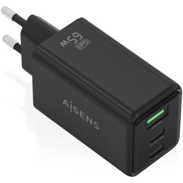 Carregador de parede Aisens GaN ASCH-65W3P073-BK/ 2x USB Tipo-C/ 1x USB/ 65W/ Preto AISENS - 1