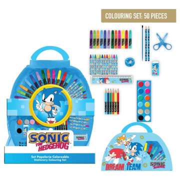 Conjunto de papelaria para colorir do Sonic the Hedgehog com 50 peças  - 1