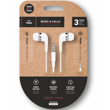 Fones de ouvido intra-auriculares Tech One Tech soft earTECH TEC1004 com microfone/conector de 3,5 mm/branco TECH ONE TECH - 1
