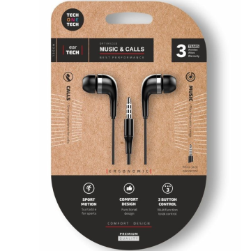 Fones de ouvido intra-auriculares Tech One Tech soft earTECH TEC1005 com microfone/conector de 3,5 mm/preto TECH ONE TECH - 1