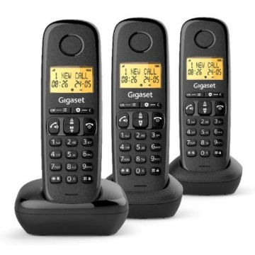 Telefone sem fio Gigaset Basic 100 / Pacote com três unidades / Preto GIGASET - 1