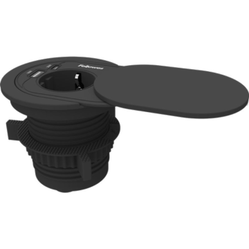 Tomada embutida com 1 tomada elétrica, 1 porta USB tipo C e 1 porta USB, na cor preta. FELLOWES - 1