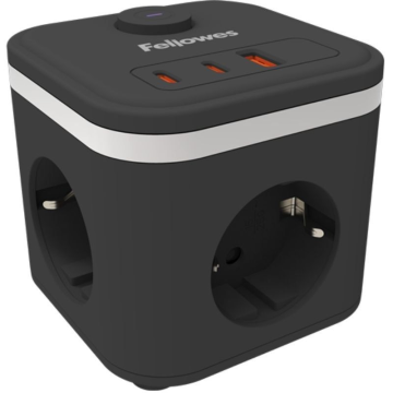 Régua de tomadas Fellowes com interruptor / 3 tomadas / 1 USB - 2 USB Tipo-C / Cabo de 2 m / Preta FELLOWES - 1