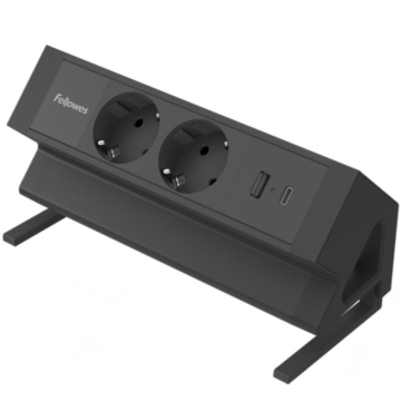 Régua de tomadas de mesa Fellowes 100137182 / 2 tomadas / 1 USB - 1 USB Tipo-C / Cabo de 2 m / Preta FELLOWES - 1