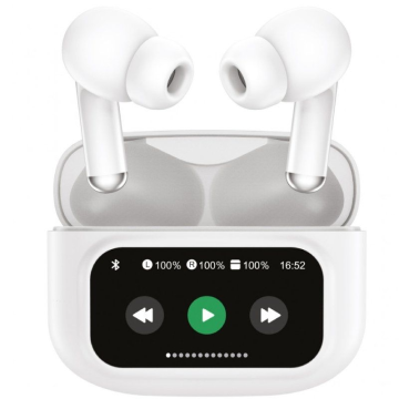 Fones de ouvido estéreo sem fio Bluetooth Muvit For Change com estojo de carregamento / 6 horas de duração da bateria / Branco M