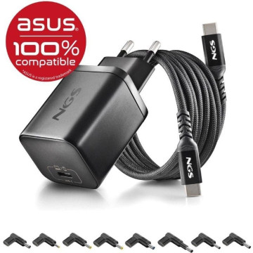 Carregador para laptop GaN NGS BUD65W-AS para Asus / 1x USB Tipo-C / 65W / Automático / 8 Conectores / Voltagem 5-20V NGS - 1