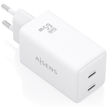 Carregador de parede Aisens GaN ASCH-65W2P078-W/ 2xUSB Tipo-C/ 65W/ Branco AISENS - 1