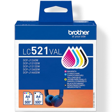 Pacote múltiplo de cartuchos de tinta Brother LC-521VAL originais: ciano, magenta, amarelo e preto. BROTHER - 1