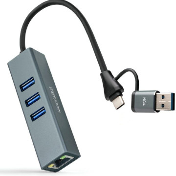 Hub USB + Nanocabo USB Type-C 3.0 10.03.0412/ 3xUSB/ 1xRJ45/ Cinza NANO CABLE - 1
