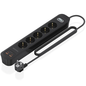 Régua de tomadas Aisens ASPS-2A2C15-BK com interruptor / 5 tomadas / 2 portas USB - 2 portas USB tipo C / Cabo de 1,4 m / Preta 