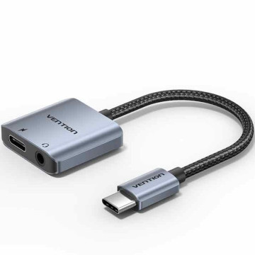 Adaptador de áudio Vention BIGHA / USB Tipo C Macho para Conector de 3,5 mm Fêmea / USB Tipo C PD Fêmea / Cinza VENTION - 1