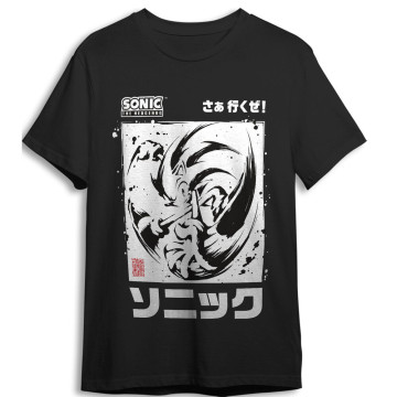 Camiseta adulta Sonic the Hedgehog com estampa de pincel preto SEGA - 1