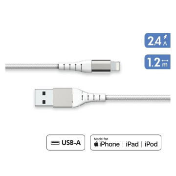 FORCE POWER - Cabo USB A/Lightning Reforçado 1.2m- 2.4Amp Branco F149415 FORCE POWER - 1