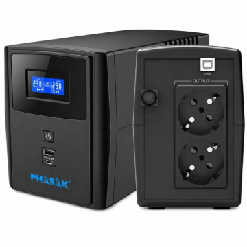 Phasak SIRIUS 1000 VA UPS de linha interativo/ 1000VA-600W/ 2 saídas/ Formato torre PHASAK - 1