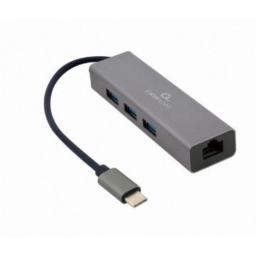 Adaptador Type-C Para RJ45 Gigabit com 3 Portas USB 3.1 Hub Gembird - 1